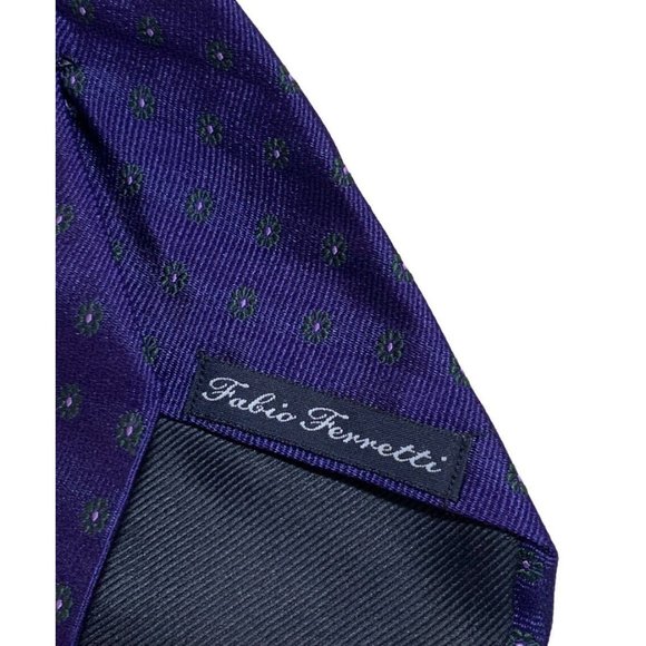 FABIO FERRETTI Purple Floral Silk Tie ITALY 60"/ 3.2" EC - Picture 3 of 5